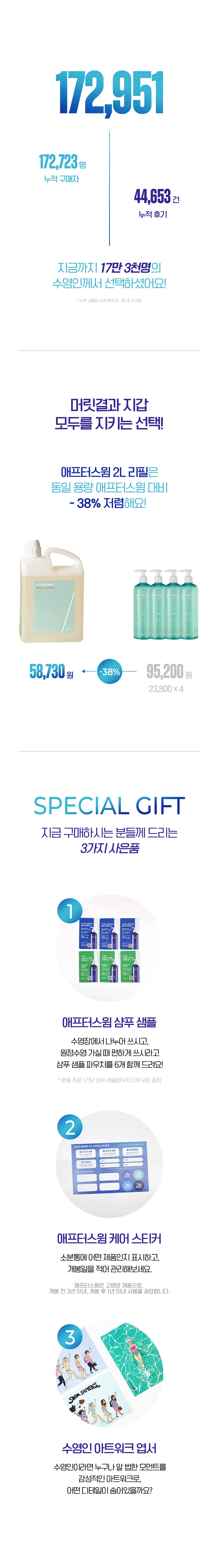 애프터스윔 수영장 샴푸·바디 리필 2000ml 상세 이미지 3