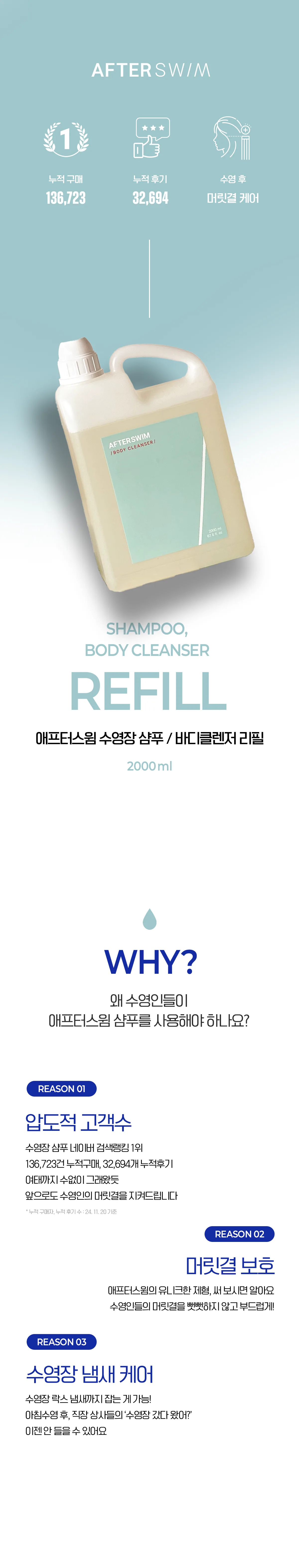 애프터스윔 수영장 샴푸·바디 리필 2000ml 상세 이미지 5